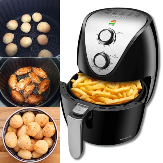 Imagem de Fritadeira Air Fryer sem Óleo Elétrica Mondial Family AF-30I 3.5L Preta inox faz Batata Pão de Queijo entre outros 127V