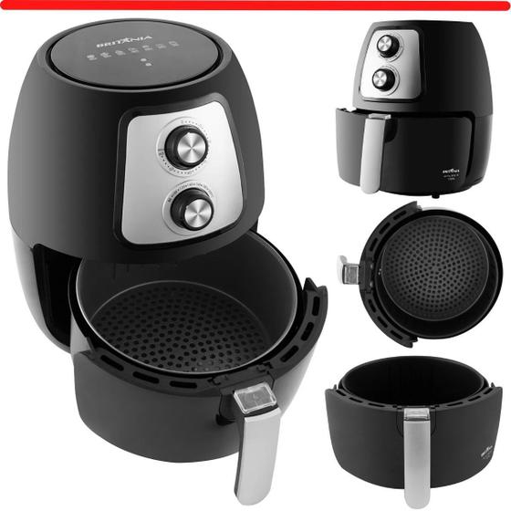 Imagem de Fritadeira Elétrica Air Fryer Britânia Sem Óleo 4L Preto Inox  BfR21p Faz Carne, Pão de Queijo, Frango 110V