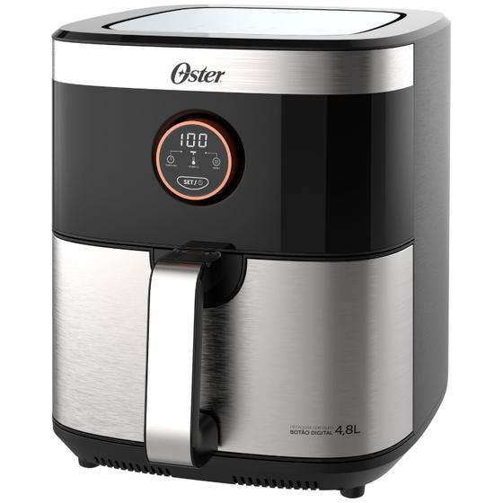 Imagem de Fritadeira Elétrica Air Fryer Oster Black Inox 2 Em 1 4,8L Função Desidratar Botão Digital 1500W Timer 60 Min