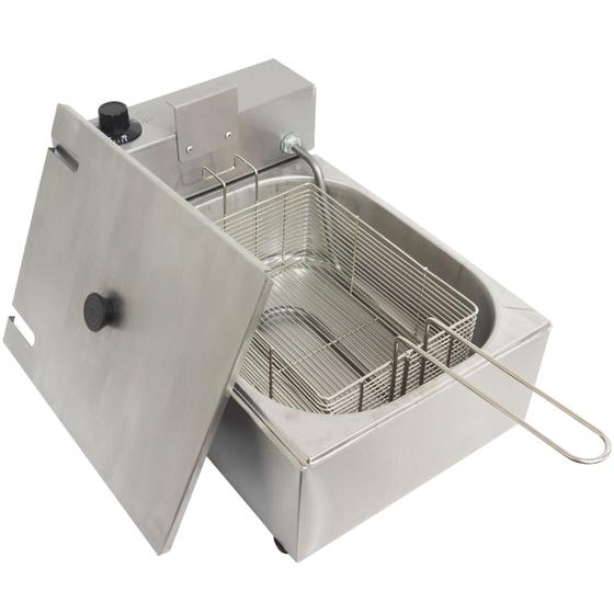 Imagem de Fritadeira Elétrica com Óleo 5 Litros 1 Cuba com Tampa Industrial Inox 110V Irmãos Ribeiro Frb1c5