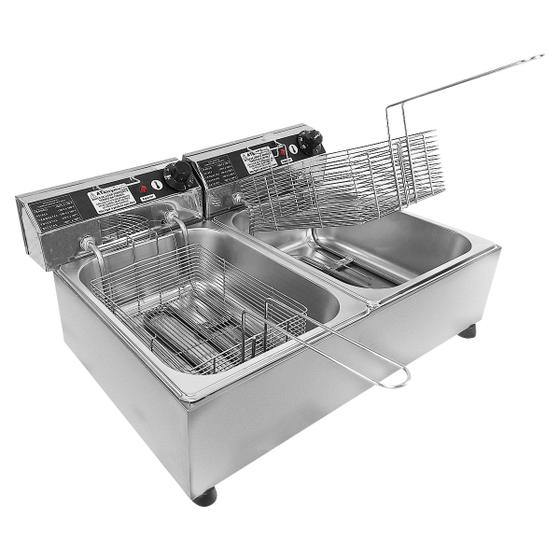 Fritadeira Elétrica Com Óleo Industrial 2 Cubas 10 Litros Aço Inox 6000W 220V ou 5000w 110V Menor preço em Fritadeira Elétrica Com Óleo Industrial 2 Cubas 10 Litros Aço Inox 6000W 220V ou 5000w 110V