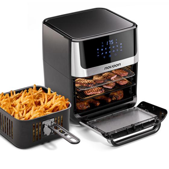 Imagem de Fritadeira Elétrica Digital Novoon 12L 4 em 1 - Frita sem Óleo, Assa, Reaquece e Desidrata. Air Fryer 12 Litros Prepara Batata Frita, Frango, Carne.