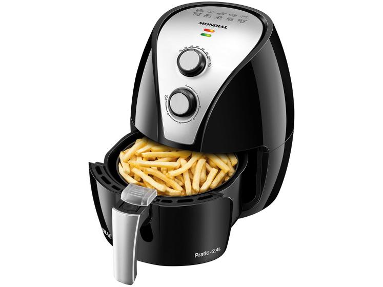 Fritadeira Elétrica Sem Óleo/Air Fryer Mondial - Pratic AF-20 Preta e Prata 2,4L com Timer Imagem de Fritadeira Elétrica Sem Óleo/Air Fryer Mondial