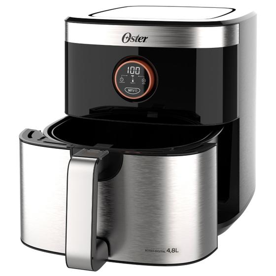 Fritadeira Elétrica Sem Óleo Air Fryer Oster 2 Em 1 Black Inox 4,8L