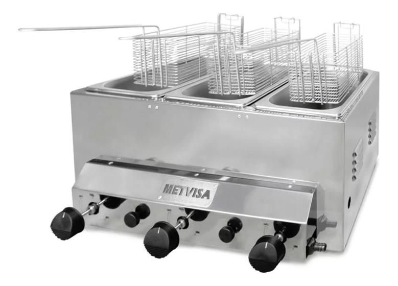 Imagem de Fritadeira Industrial A Gás 9 Litros 3 Cubas Aço Inox 