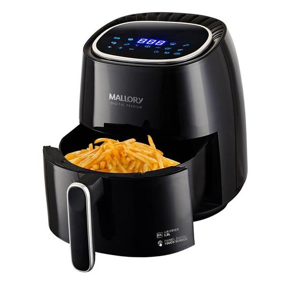 Imagem de Fritadeira sem Óleo Mallory Air Fryer Digital Premium  5,5 Litros, Timer, Preto/Prata