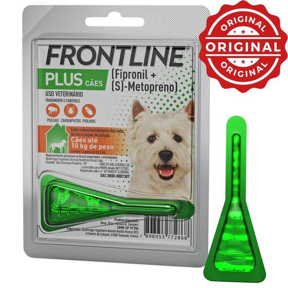 Imagem de Frontline Plus Cães 0,67ml 1 a 10kg Antipulgas Piolho e Carrapatos Original - Boehringer Ingelheim