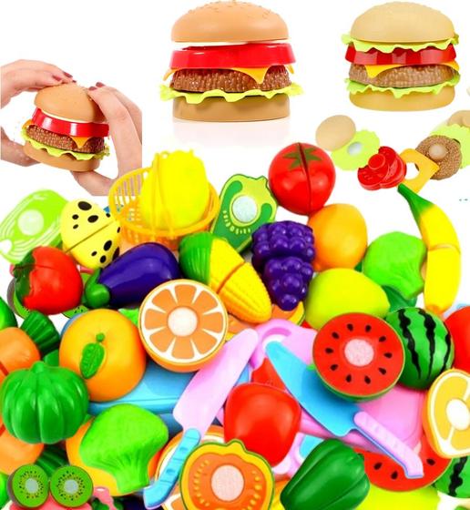 Imagem de Frutas Legumes Brinquedo Com Velcr Cortar Hamburguer