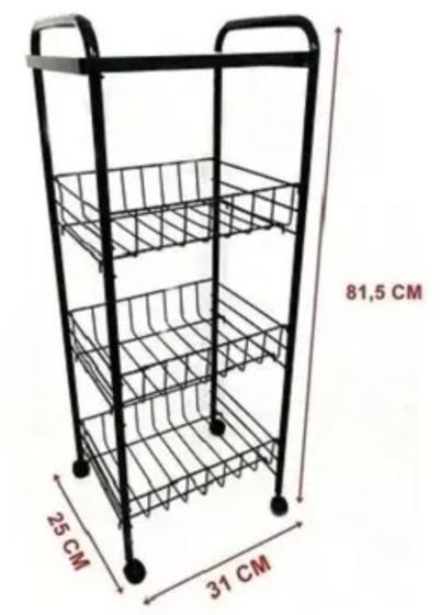Fruteira C/ 03 Cestos e Rodinhas Balcão Aço Cozinha Tampo Mdf Preta Menor preço em Fruteira C/ 03 Cestos e Rodinhas Balcão Aço Cozinha Tampo Mdf Preta