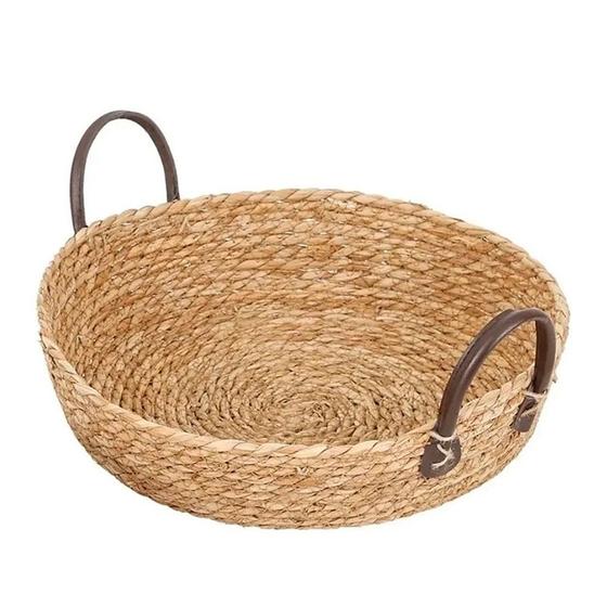 Fruteira Centro Mesa Decorativa Rústica Palha Com Alça 35x8cm Natural MEK