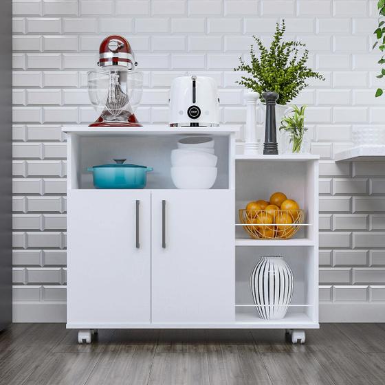 Imagem de Fruteira Cozinha 2 Portas com 5 Rodizios Multiuso Tampo Para Microondas 