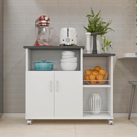 Fruteira Cozinha 2 Portas com 5 Rodizios Multiuso Tampo Para Microondas - Móveis Bonatto Imagem de Fruteira Cozinha 2 Portas com 5 Rodizios Multiuso Tampo Para Microondas
