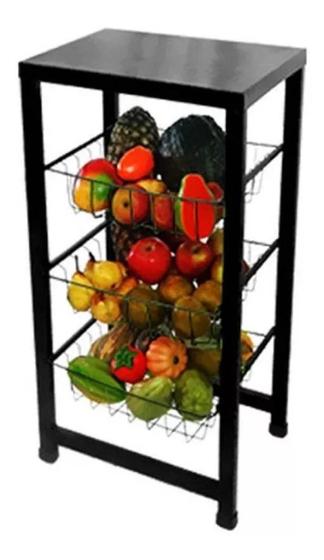 Fruteira Cozinha Aço Chão Cestos Triplos Retangular Menor preço em Fruteira Cozinha Aço Chão Cestos Triplos Retangular