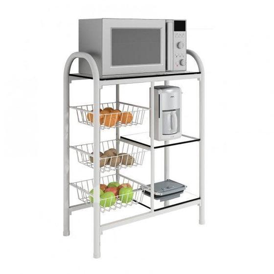 Imagem de Fruteira de Aço 3 Cestas 3 Prateleiras de Vidro Espanha Bm Móveis Tubulares