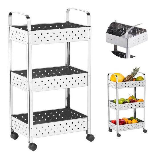 Fruteira de Chão Aço Inox 3 Andares com Rodinhas - MAK INOX Menor preço em Fruteira de Chão Aço Inox 3 Andares com Rodinhas - MAK INOX