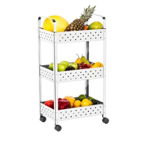 Fruteira de Chão Cozinha Aço Inox 3 Andares com Rodinhas Menor preço em Fruteira de Chão Cozinha Aço Inox 3 Andares com Rodinhas