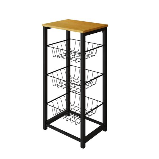 Fruteira de Chão Cozinha Desmontada Aço Preto Cesto Preto Tampo Canela Madri Menor preço em Fruteira de Chão Cozinha Desmontada Aço Preto Cesto Preto Tampo Canela Madri