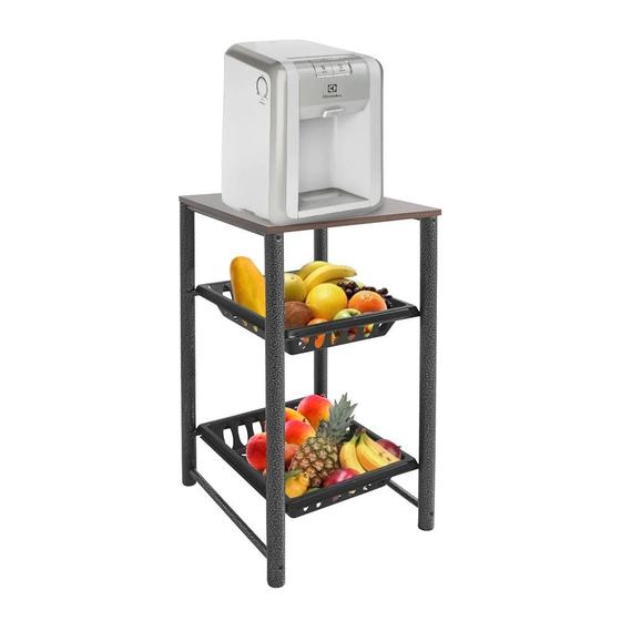 Imagem de Fruteira De Chão Para Cozinha Bebedouro Filtro Galão De Água Tampo Madeira Mdf 2 Cestos Plástico Suporte Em Aço