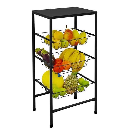 Imagem de Fruteira De Chão Para Cozinha Suporte Galão De Água Bebedouro Purificador Multiuso 3 Cestos Aramado Removíveis