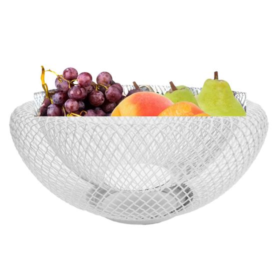 Imagem de Fruteira de Mesa Cesta de Frutas Branca Aramada Redonda 22cm Cozinha Decorativa