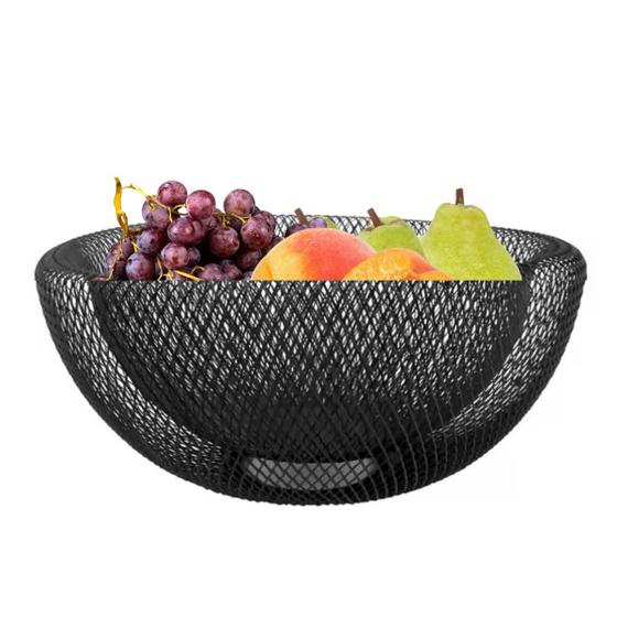 Imagem de Fruteira de Mesa Cesta de Frutas Preta Aramada Redonda 22cm Cozinha Decorativa