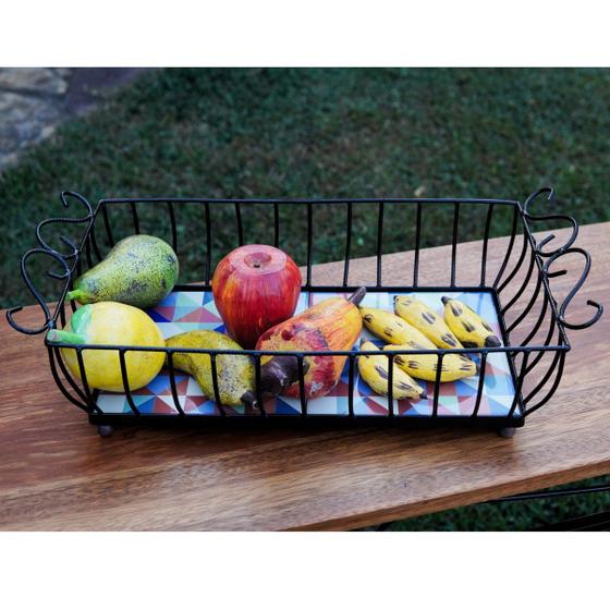Fruteira de Mesa com 2 Azulejos Design Artesanal Rústico para Sua Cozinha