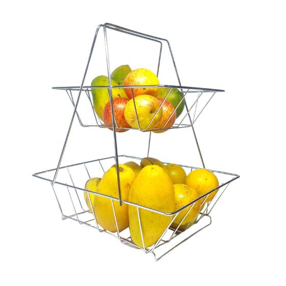 Fruteira dupla de mesa cromado Menor preço em Fruteira dupla de mesa cromado
