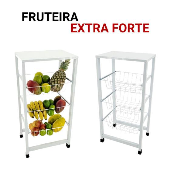 Imagem de Fruteira Extra Forte Reforçada Suporte de Cozinha Para Frutas e Bebedouro Com 3 Cestos Pés Emborrachados