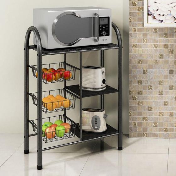 Fruteira Multiuso em Aço 3 Cestos e Prateleira para Micro-ondas Ardósia Madmelos Branco Menor preço em Fruteira Multiuso em Aço 3 Cestos e Prateleira para Micro-ondas Ardósia Madmelos Branco