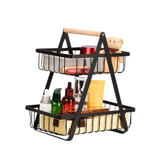 Imagem de Fruteira Organizador Aramado Centro De Mesa Decorativo Em Metal Dois Andares Preto