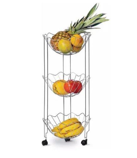 Imagem de Fruteira tripla copacabana com rodízios - niquelart