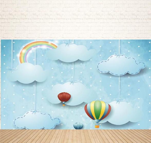 Imagem de Fundo Fotográfico Em Tecido Balões Nuvens 2,60X1,50