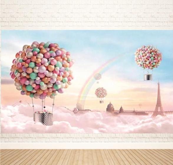 Imagem de Fundo Fotográfico Em Tecido Balões Paris 2,20X1,50
