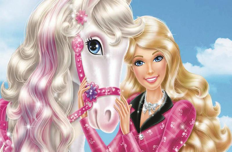 Imagem de Fundo Fotográfico Em Tecido Barbie E Seu Cavalo 2,60X1,50.