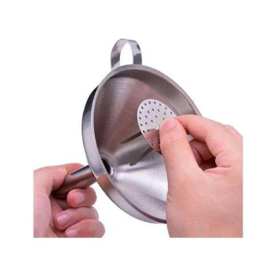 Imagem de Funil com peneira em aço inox 11cm - Kehome - Ref.6239