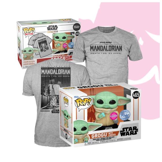 Imagem de Funko Pop The Mandalorian 465 Grogu Flocked + Camiseta GG