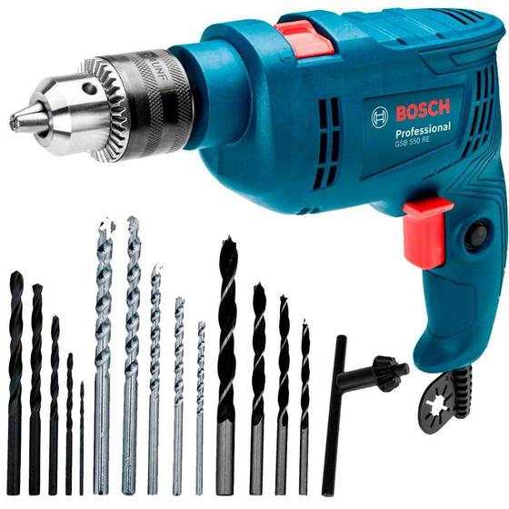 Imagem de Furadeira de Impacto 1/2 POL 550W GSB550 RE com Reversão e Kit 14 Brocas BOSCH