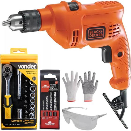 Imagem de Furadeira De Impacto 3/8" 560W 127v TM500 Black e Decker + Kit