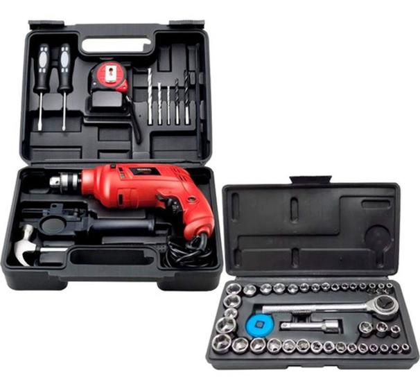 Furadeira De Impacto 650w Maleta E Kit Mondial + 40 Soquetes 127V Menor preço em Furadeira De Impacto 650w Maleta E Kit Mondial + 40 Soquetes 127V