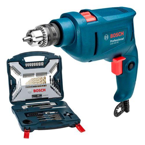 Imagem de Furadeira De Impacto Bosch Gsb 450 Re Com Kit 100 Peças 110v