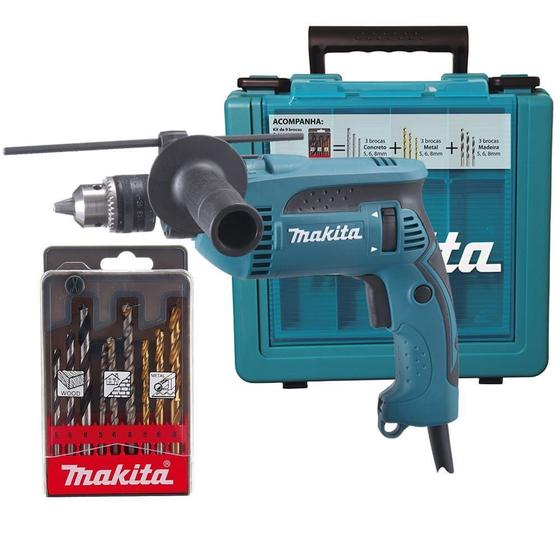 Imagem de Furadeira de Impacto Makita 13mm 760W HP1640KX1 220V Com Maleta e Kit Brocas