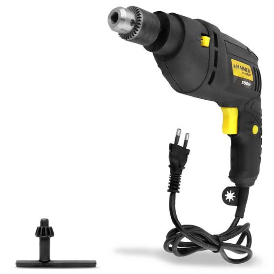 Imagem de Furadeira de Impacto Mandril Hammer 3/8 Polegadas 2.800 RPM 550W 110V Preta e Amarelo FI 1000