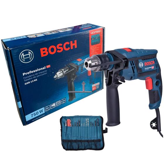 Imagem de Furadeira de Impacto Profissional Bosch GSB 13 RE 750W Mandril 1/2 c/ 23 Acessórios 0 601 2B8 0E3 - 220v