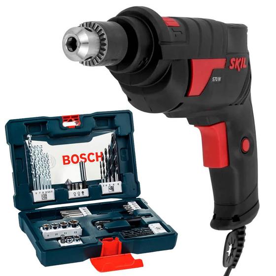 Imagem de Furadeira de Impacto Skil 10 6600 220V + Kit Brocas e Bits V-Line 41 Peças Bosch