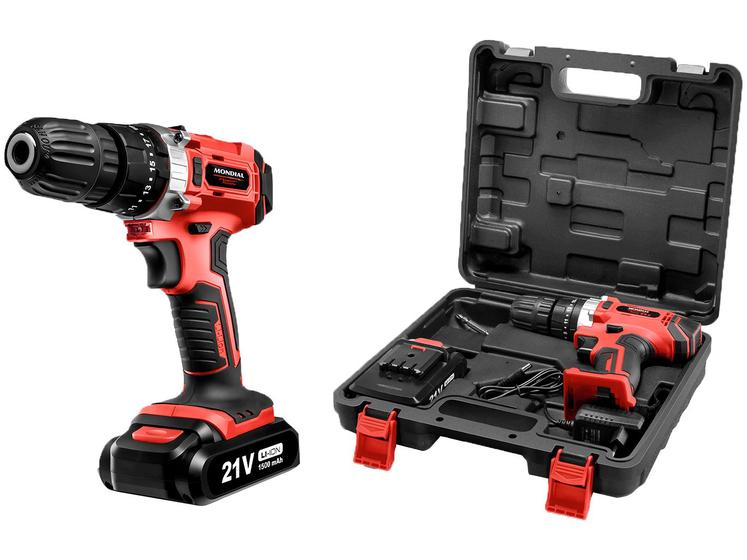 Furadeira e Parafusadeira de Impacto Mondial a Bateria 21V com Maleta Power Tools PF-09M Menor preço em Furadeira e Parafusadeira de Impacto Mondial a Bateria 21V com Maleta Power Tools PF-09M