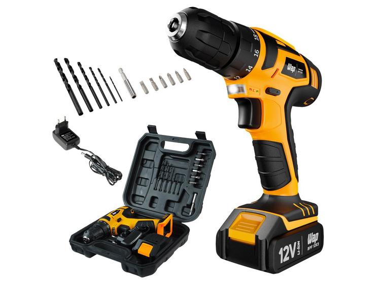 Furadeira e Parafusadeira Wap a Bateria 12V com Maleta 13 Peças BPF 12K3 Imagem de Furadeira e Parafusadeira Wap a Bateria 12V com Maleta 13 Peças BPF 12K3