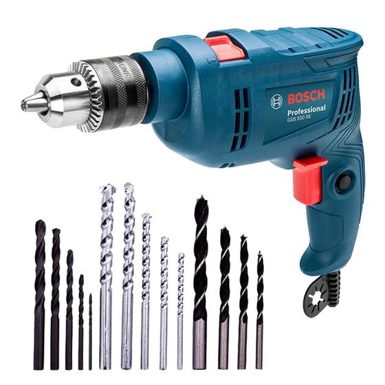 Furadeira Impacto Bosch GSB 550 RE 550W 1/2" Com Brocas Menor preço em Furadeira Impacto Bosch GSB 550 RE 550W 1/2" Com Brocas