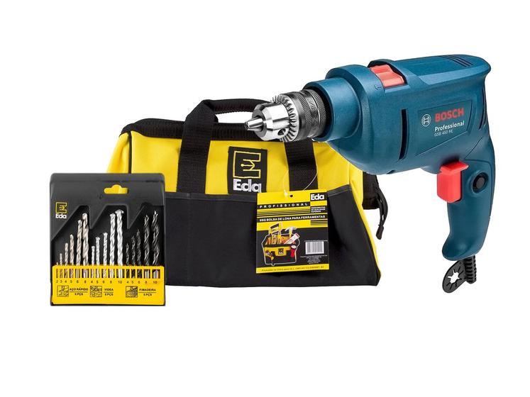 Imagem de Furadeira Impacto Profissional Bosch GSB450 450W Com Jogo Brocas E Bolsa