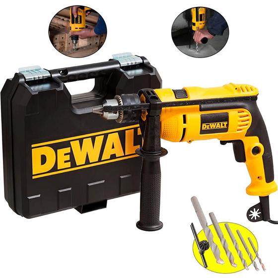 Furadeira Industrial com Impacto e Reversão 1/2 POL com Kit Maleta e Brocas DWD502KABR DEWALT Menor preço em Furadeira Industrial com Impacto e Reversão 1/2 POL com Kit Maleta e Brocas DWD502KABR DEWALT