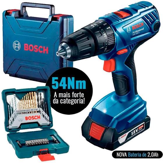 Imagem de Furadeira Parafusadeira de Impacto Bateria 18V GSB 180-LI  + Estojo 30 Peças X-Line BOSCH